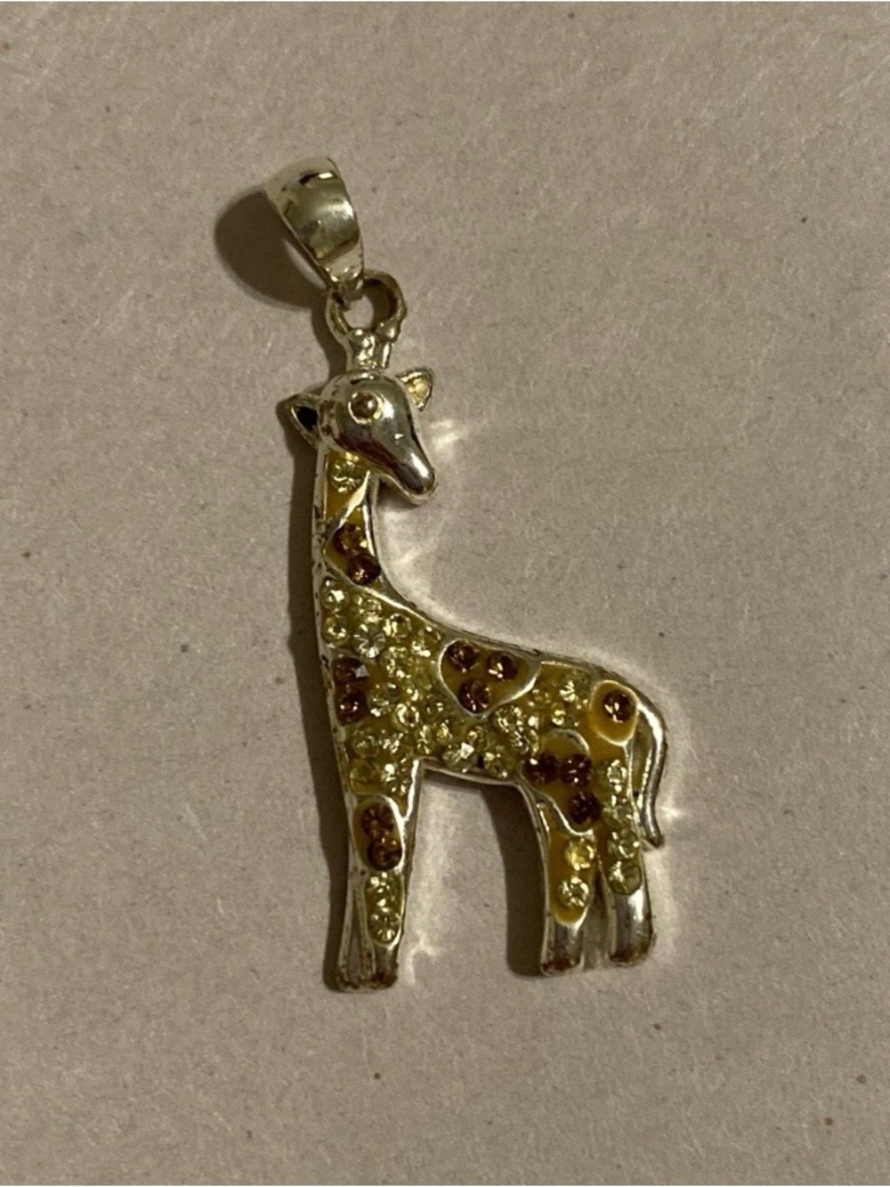 Silver tone Giraffe Pendant Necklace Charm with Yellow and Brown crystals